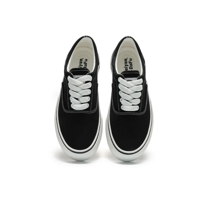 Dafu Leaps Forward Anti Slip Wear Resistant Low Top Canvas Shoes Unisex Midnight Black-2