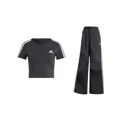 Adidas Casual Suits Women's Set Black Tops+Black Pants