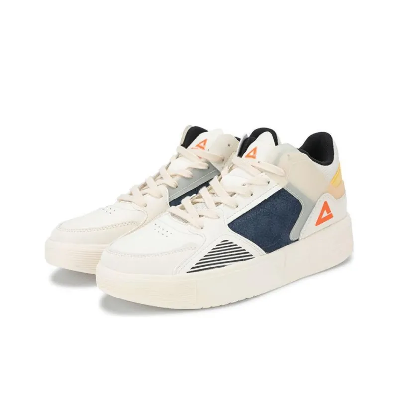 PEAK Lightweight Large Triangle 1.0 Anti Slip Wear Resistant Mid Top Skateboard Shoes Men's Canvas White-3