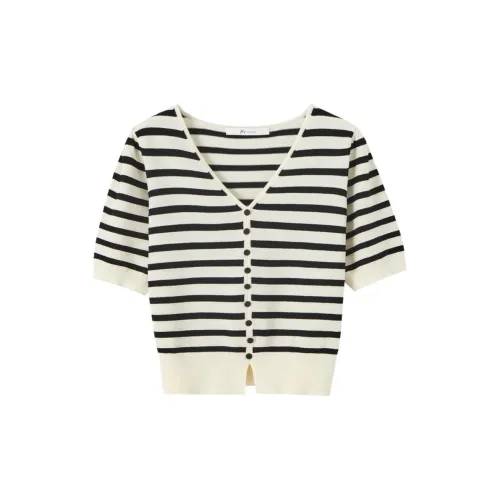 H'S Sweaters Women's Black/White Stripes