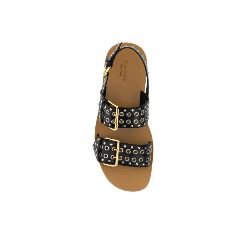 GUCCI Studded Embellished Leather Sandals Black-2