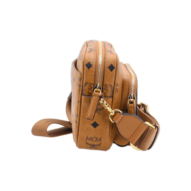 MCM Aren Small Canvas Crossbody Bag Cognac-2