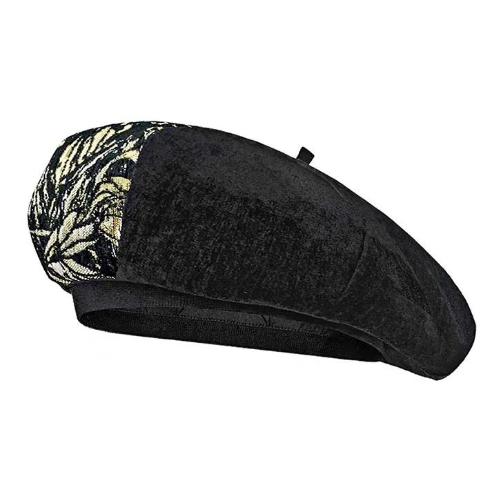 VALLEYOUTH Chenille Berets Unisex Black Gold-1