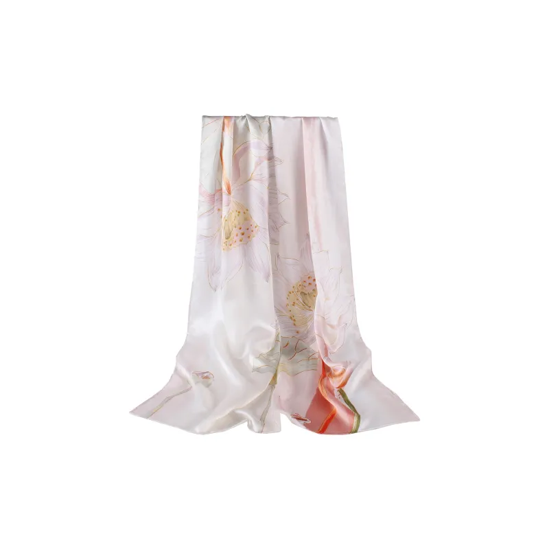 Shanghai Story 100% Mulberry Silk Scarves Women's Lotus Charm, Light Green, Gift Box Set-41