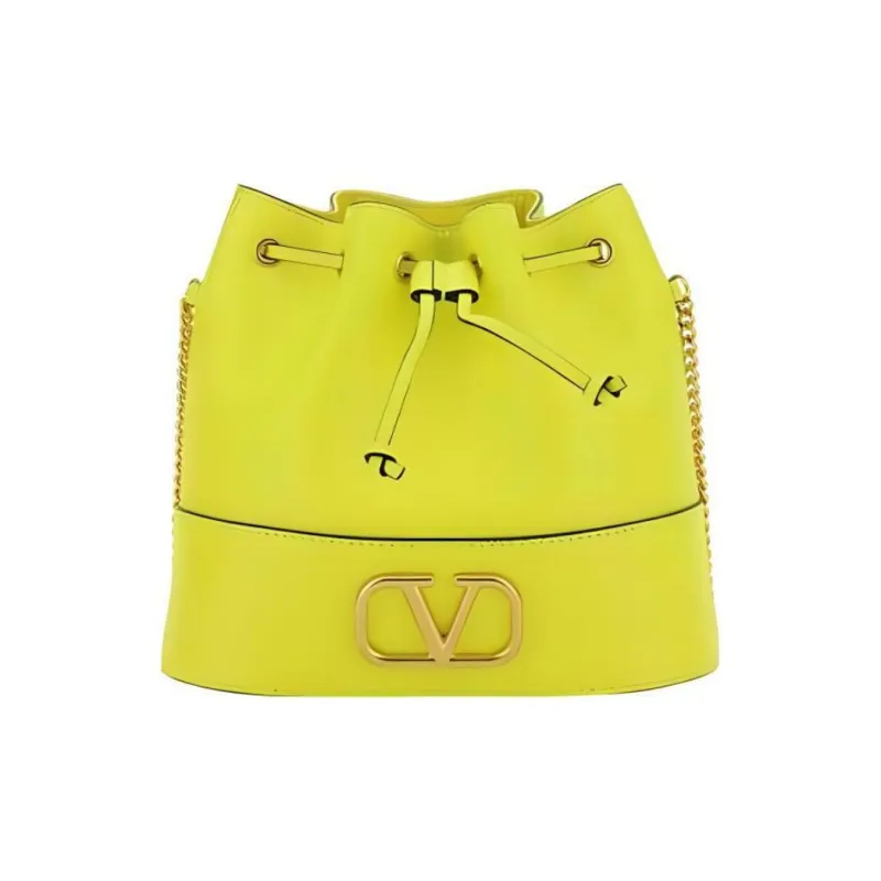 Valentino Vlogo Calfskin Bucket Bag Shoulder Bag Crossbody Bag Mini Women's Yellow Green-0