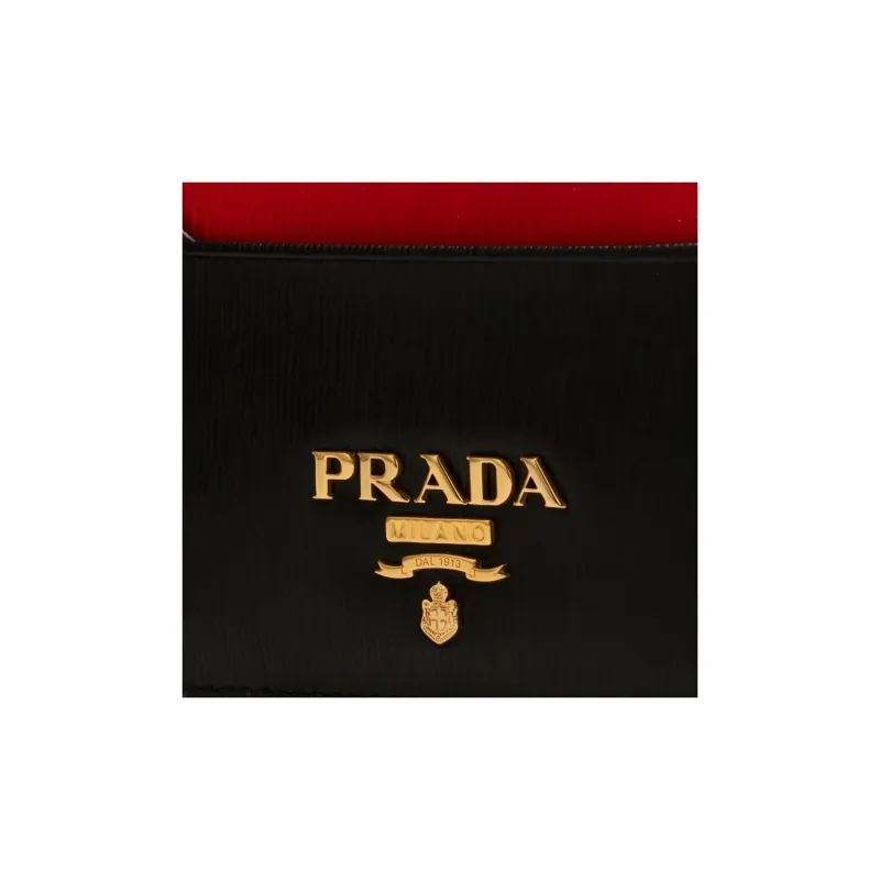 PRADA Cow Leather Card Holder Regular Women's Black/Red-5