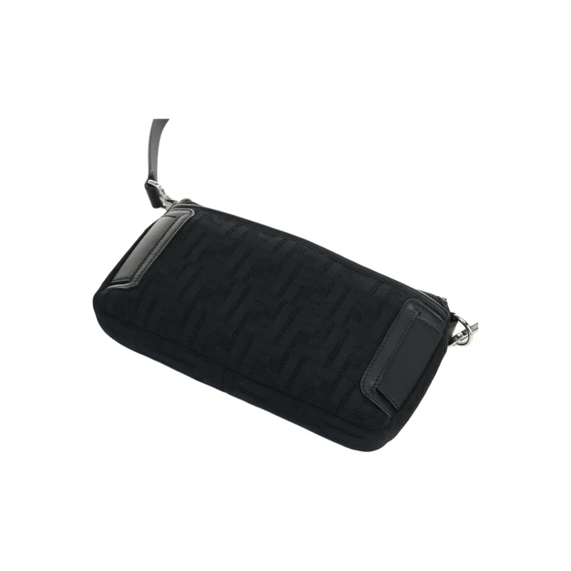 FENDI Mesh Canvas With Leather Baguette Bag Sling Bag Shoulder Bag Crossbody Bag Fanny Pack Men's Black-2