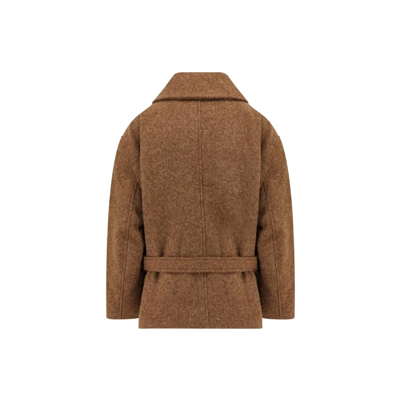 Lemaire Short Asymmetrical Bathrobe Coat 'Brown'-1