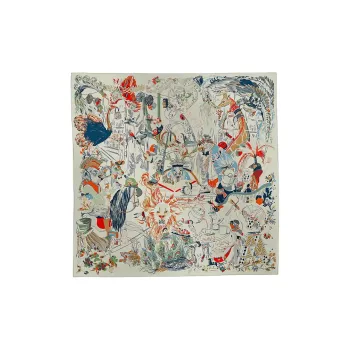 HERMES Silk Scarves Women's Silver/Orange/Green
