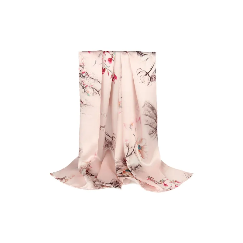 Shanghai Story 100% Mulberry Silk Scarves Women's Lotus Charm, Light Green, Gift Box Set-48