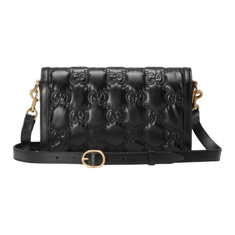 GUCCI GG Matelassé Leather WOC Baguette Bag Shoulder Bag Crossbody Bag Women's Black-3