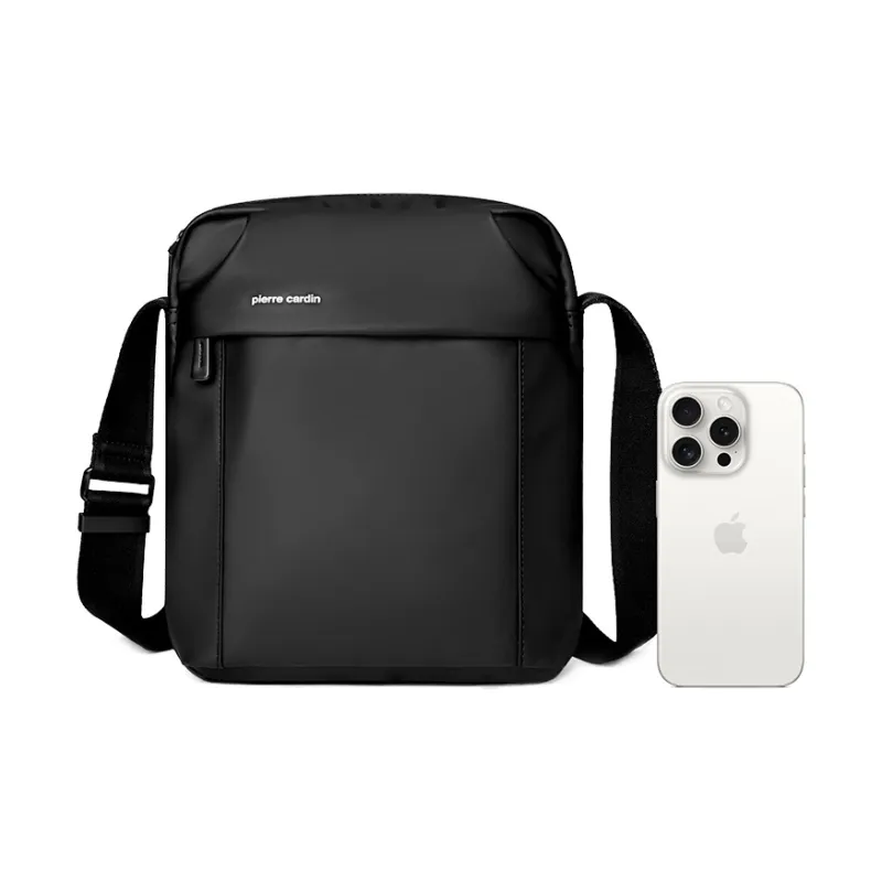 PIERRE CARDIN Fabric Crossbody Bag Men's Black-4