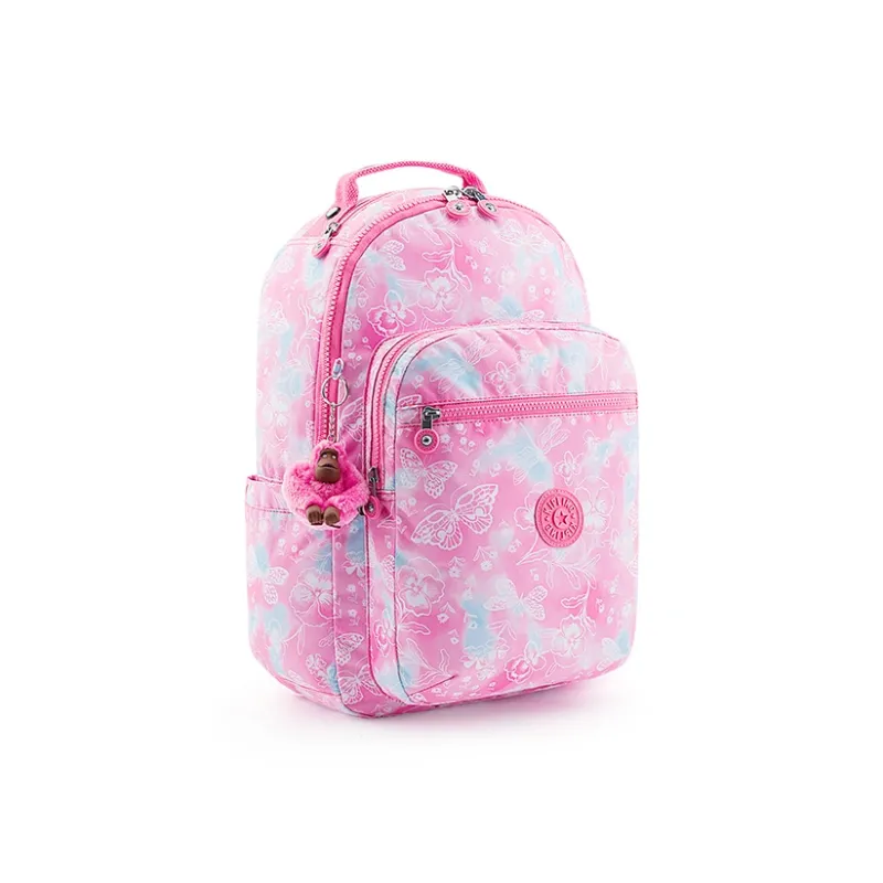 Kipling Polyester Monkey Backpack 14 Inch Laptop Bag Unisex Dreamy Butterfly Pink Cloud Print-1