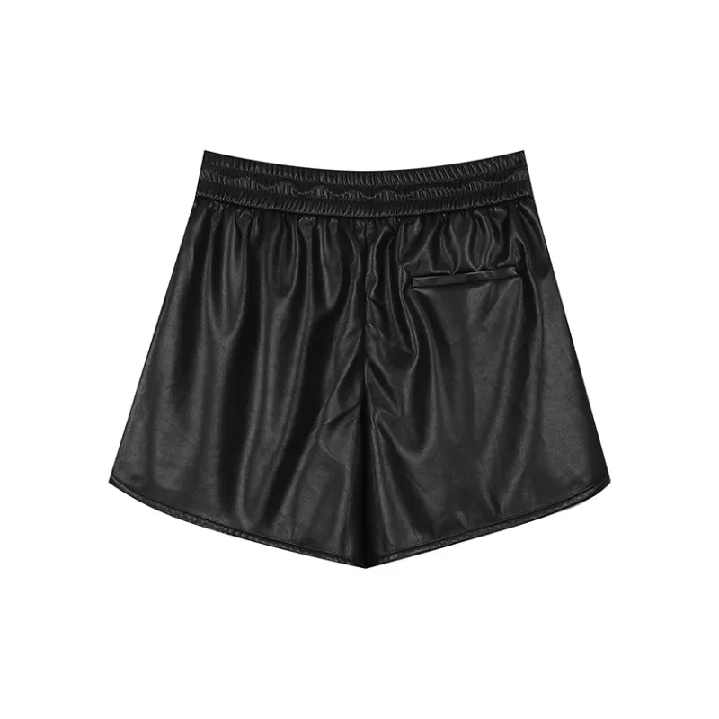 ELF SACK Black High Rise PU Leather A Shape Shorts Women's-1