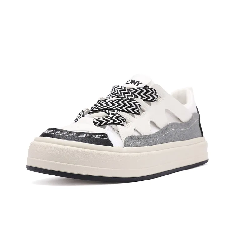 PONY Anti Slip Wear Resistant Low Top Skateboard Shoes Unisex White Gray-1