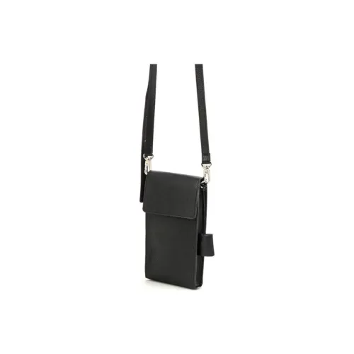 Yohji Yamamoto Cow Leather Crossbody Bags Cell Phone Pouch Unisex Black