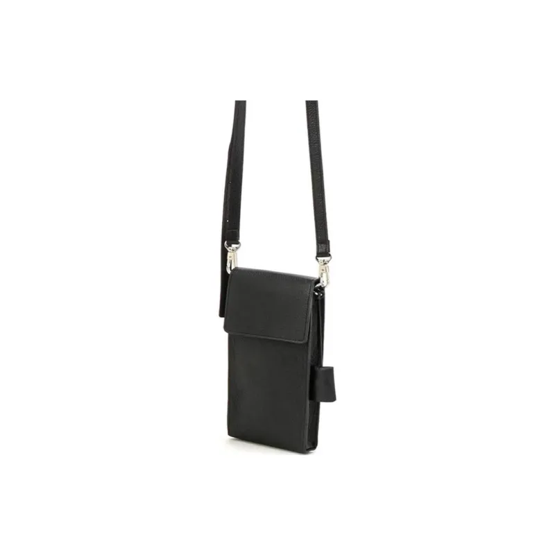 Yohji Yamamoto Cow Leather Crossbody Bags Cell Phone Pouch Unisex Black-0