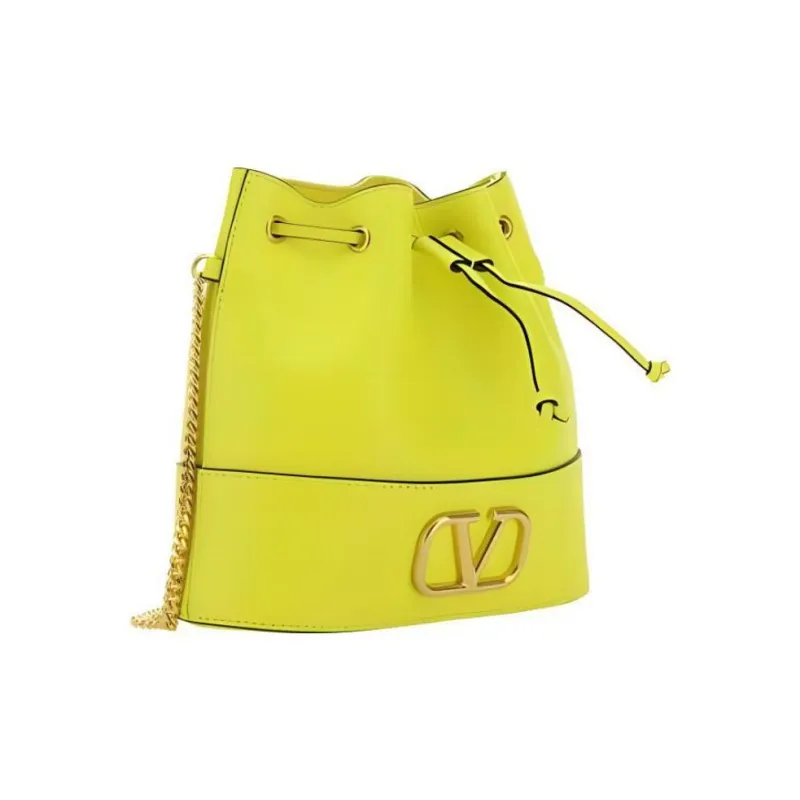 Valentino Vlogo Calfskin Bucket Bag Shoulder Bag Crossbody Bag Mini Women's Yellow Green-1