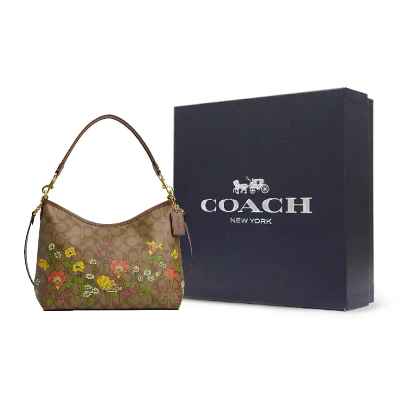 COACH Coated Canvas And Smooth Leather Handbag Tubas Women's Gold & Khaki Multicolor-6