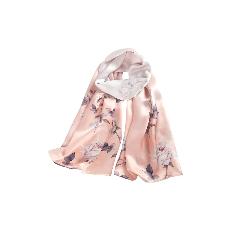 Shanghai Story 100% Mulberry Silk Scarves Women's Lotus Charm, Light Green, Gift Box Set-65