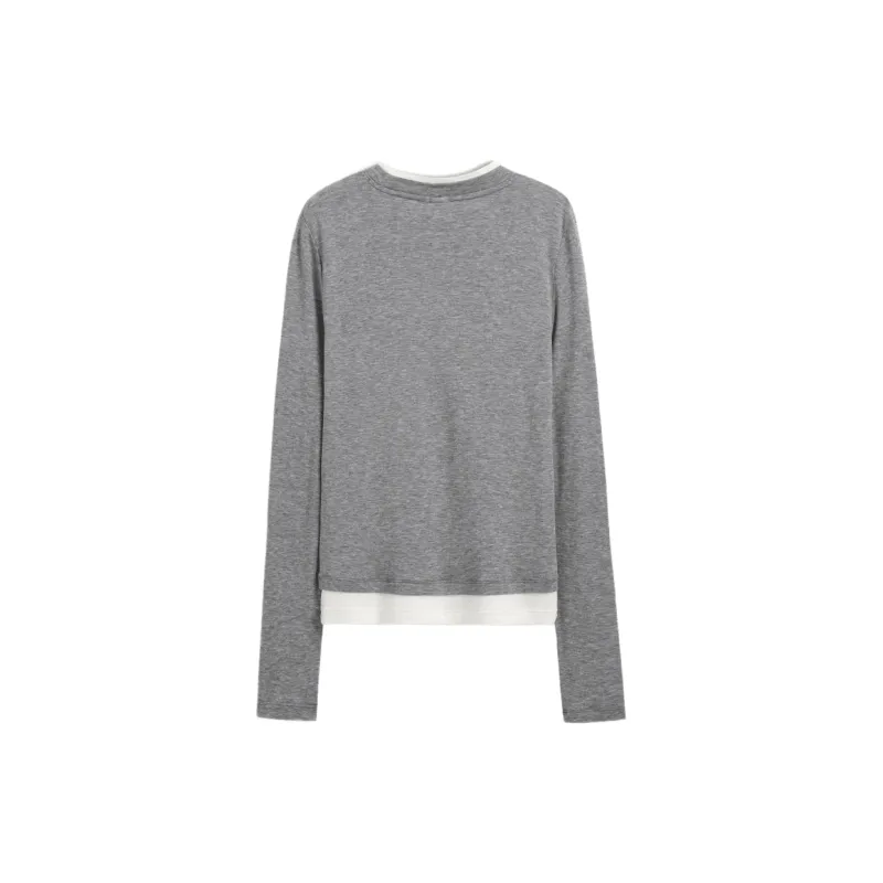 GAP Color Blocking Patchwork Slim Fit Minimalist Style Slimming Inner Layer Top Long Sleeved T Shirts Women's-3
