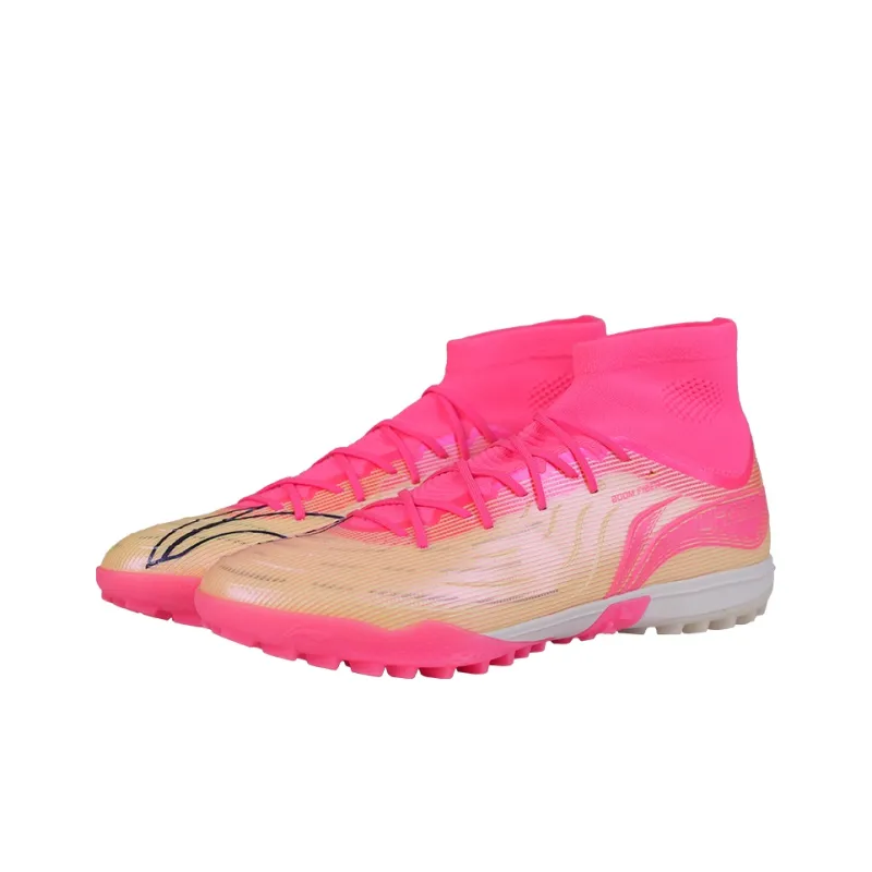 LiNing TF Rubber Broken Studs Artificial Ground Firm Ground Cushioned Slip-Resistant Soccer Shoes Men's Pink Ocean-2