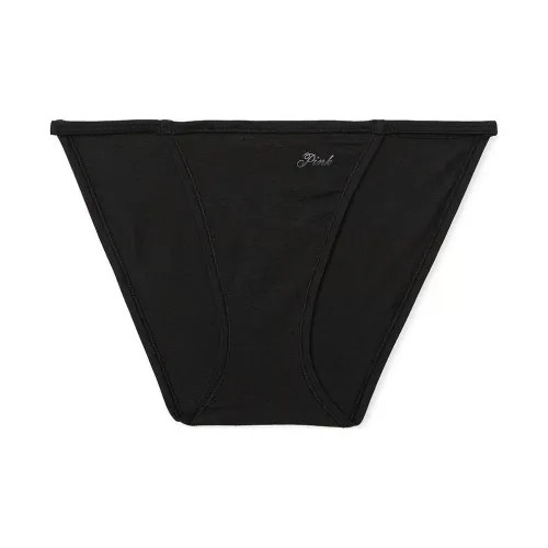 Victoria's Secret PINK Cotton String Bikini Panty / Pure Black Underpants Women's 1 Pack Pure Black