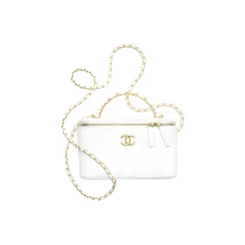 CHANEL Lambskin Artificial Pearl Shoulder Bag, Crossbody Bag Women's White