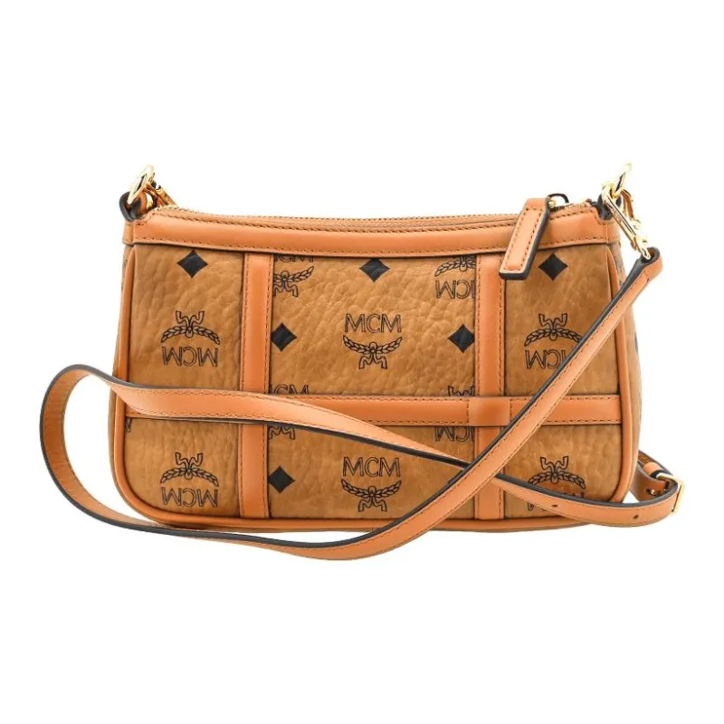 MCM Delmy Visetos Artificial Leather Pochette, Shoulder Bag, Crossbody Bag Women's Cognac-3