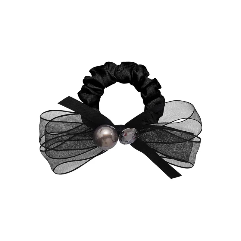 ROYALSASA Silk Chiffon Faux Crystal Faux Pearl Hair Tie Women's-2