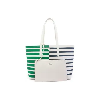 LACOSTE PVC Tote Bag Shopping Bag Handbag Medium Size Women's Ivory Green Blue