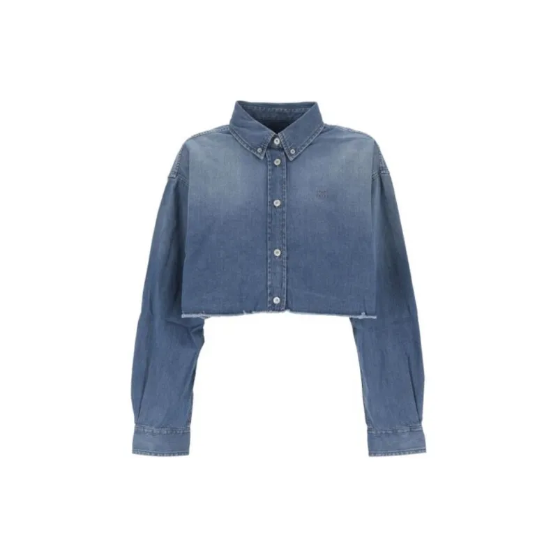 Givenchy 4G Embroidered Denim Cropped Shirt-1