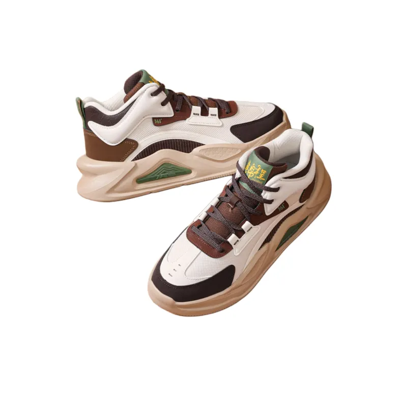 361° Jincheng Slip Resistant Height Increasing High Top Skateboard Shoes Men's White Brown-1