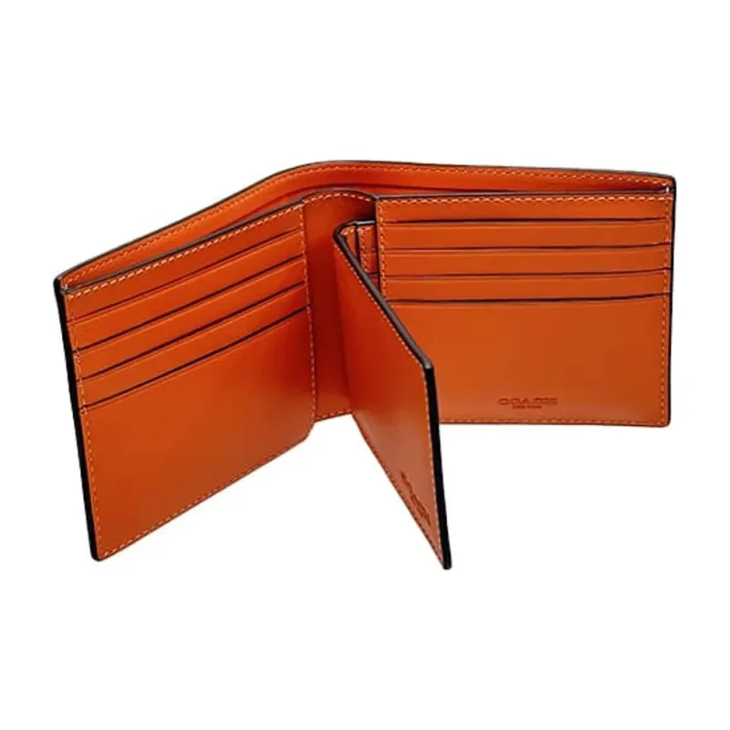 COACH 3 IN 1 Wallet Calfskin Card Holder, Wallet Men's Orange-2