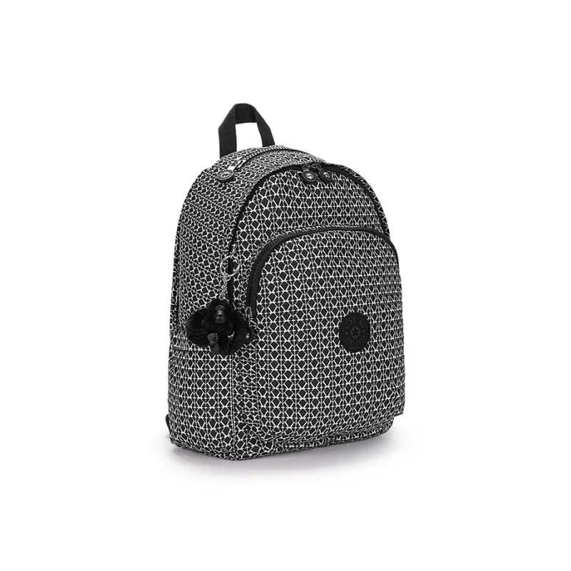 Kipling Polyester Backpack Large Size Unisex Black White Monogram Print/Black Noir-1