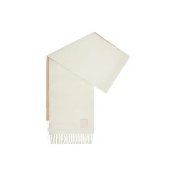 LOEWE Wool Cashmere Leather Cashmere Knit Scarves Women's Ivory