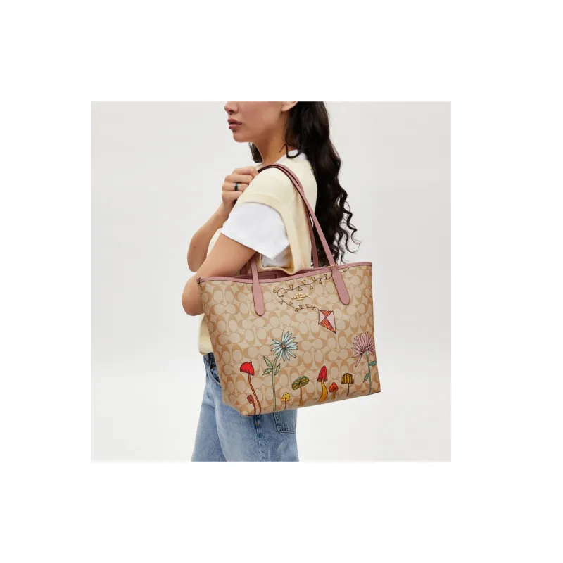 COACH Observed By Us City Coated Canvas Tote Bag, Shopping Bag, Shoulder Bag, Handbag Tubas Women's Light Khaki-3