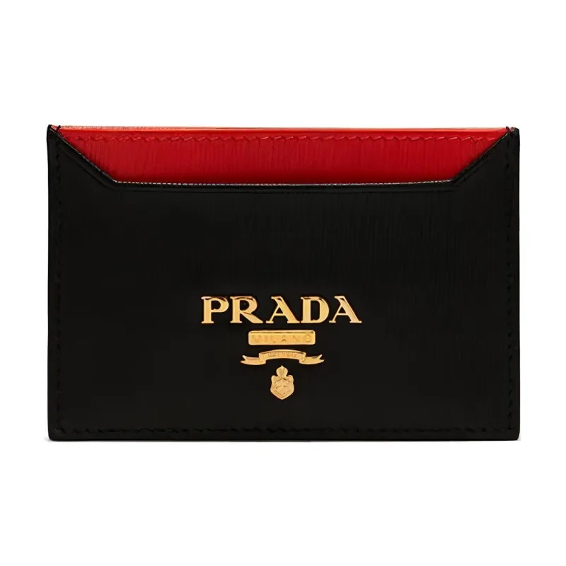 PRADA Cow Leather Card Holder Regular Women's Black/Red-0
