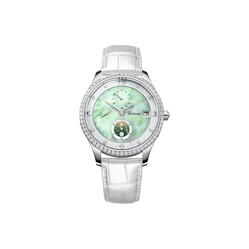 LOBINNI L Elegant Women's Watch Automatic Mechanical Movement Cowhide Strap Watch Women's Watch White Dial-16