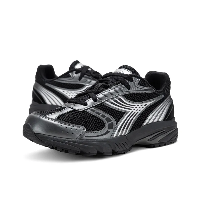 Diadora Cushioned Wear Resistant Breathable Low Top Running Shoes Unisex Black-1
