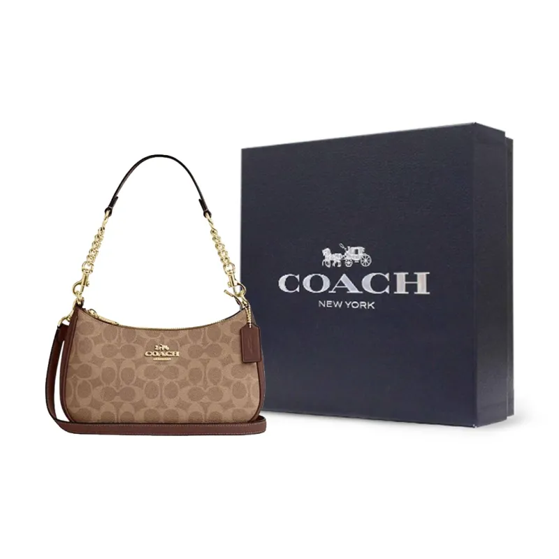 COACH Teri Artificial Leather With Recycled Leather Shoulder Bag, Crossbody Bag, Handbag Medium Size Women's Khaki-9