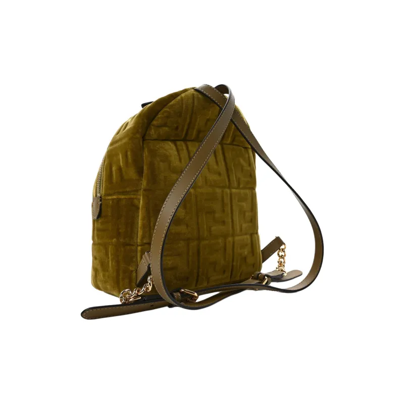 FENDI Velvet Backpack Women's Brown Yellow-3