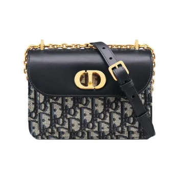 DIOR Cotton With Cow Leather Patchwork Shoulder Bag Crossbody Bag Mini Women's Blue