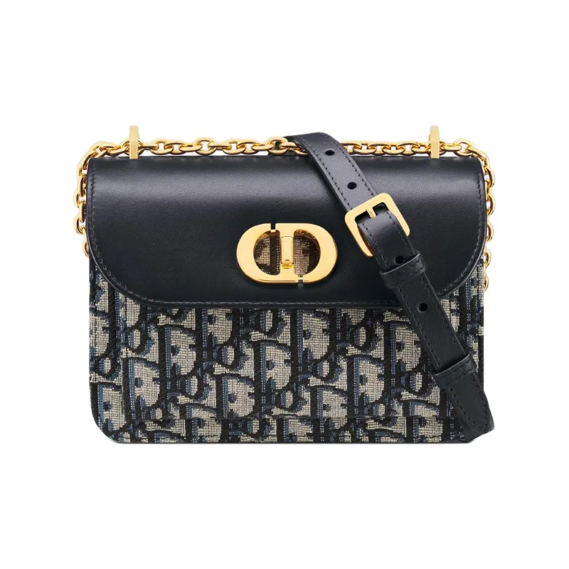 DIOR Cotton With Cow Leather Patchwork Shoulder Bag Crossbody Bag Mini Women's Blue-0