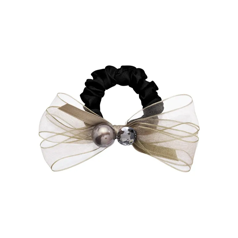 ROYALSASA Silk Chiffon Faux Crystal Faux Pearl Hair Tie Women's-0