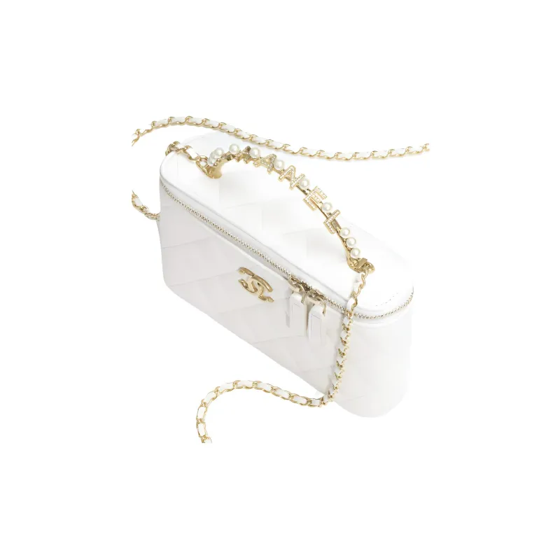 CHANEL Lambskin Artificial Pearl Shoulder Bag, Crossbody Bag Women's White-2