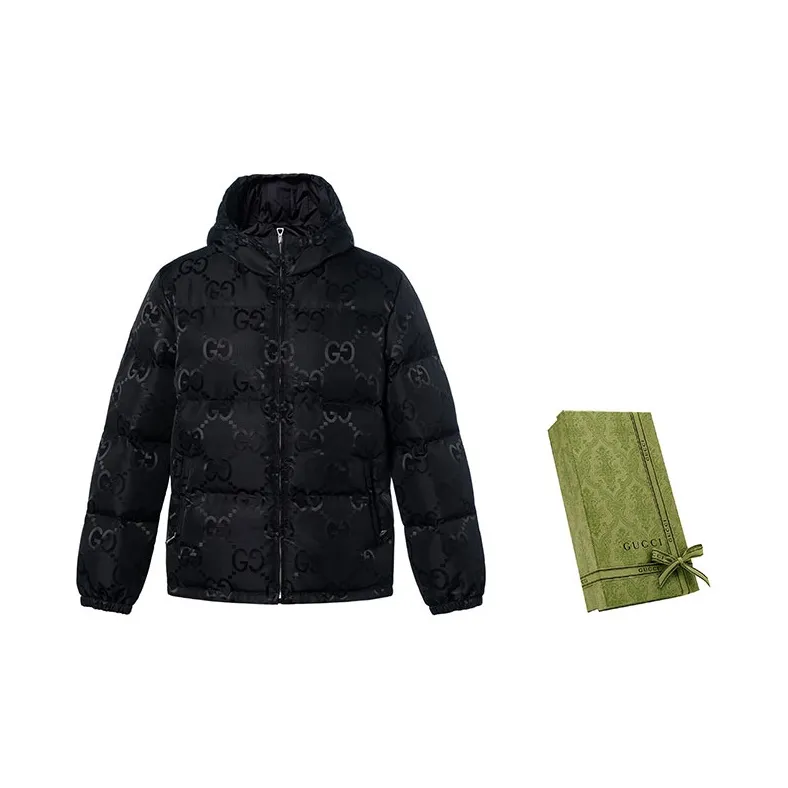 GUCCI Quilted Logo Jacquard Shell Hooded Down Jacket-2