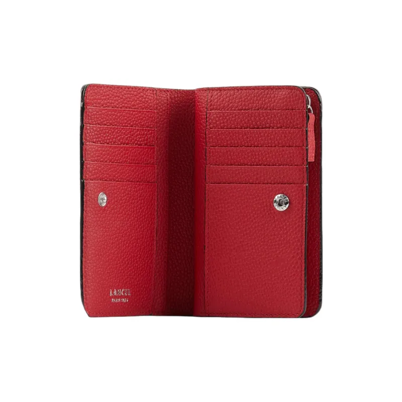 LANCEL Grained Cow Leather Wallet Women's Red Lanzeal-3