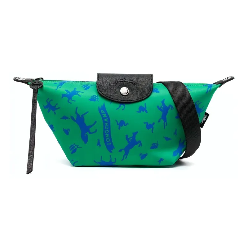 LONGCHAMP Le Pliage Cow Leather Trim Dumpling Bag, Portable Crossbody Bag, Shoulder Bag Women's Grass Green-0