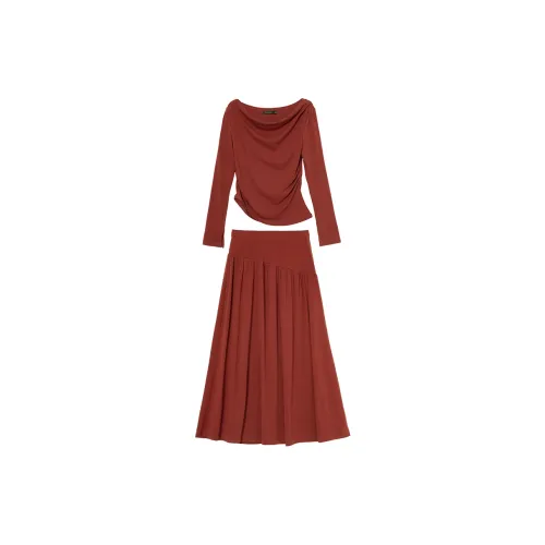 WESTLINK Two Piece Skirt Sets Women's Burgundy